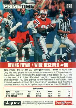 1992 SkyBox Prime Time #028 Irving Fryar Back