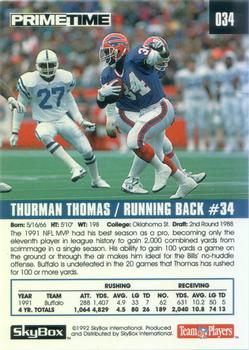 1992 SkyBox Prime Time #034 Thurman Thomas Back