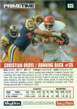 1992 SkyBox Prime Time #035 Christian Okoye Back