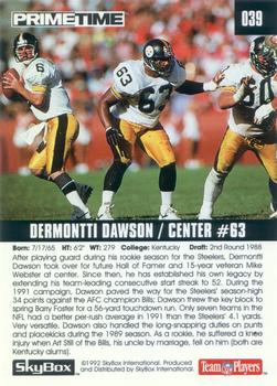 1992 SkyBox Prime Time #039 Dermontti Dawson Back