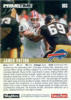1992 SkyBox Prime Time #003 James Patton Back
