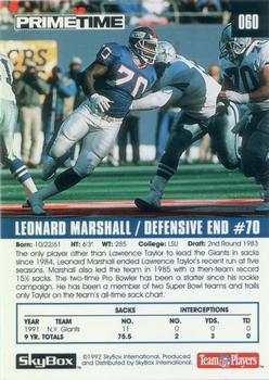 1992 SkyBox Prime Time #060 Leonard Marshall Back