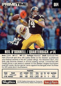 1992 SkyBox Prime Time #064 Neil O'Donnell Back
