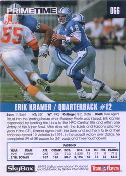 1992 SkyBox Prime Time #066 Erik Kramer Back