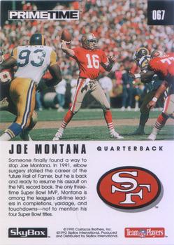 1992 SkyBox Prime Time #067 Joe Montana Back