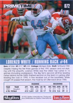 1992 SkyBox Prime Time #072 Lorenzo White Back