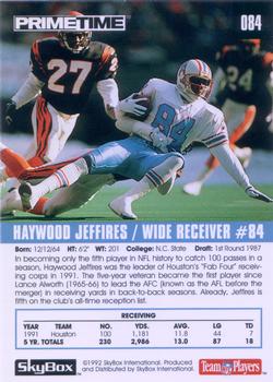 1992 SkyBox Prime Time #084 Haywood Jeffires Back