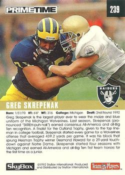 1992 SkyBox Prime Time #239 Greg Skrepenak Back