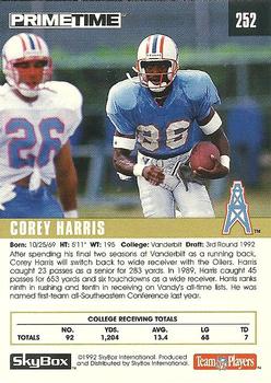 1992 SkyBox Prime Time #252 Corey Harris Back