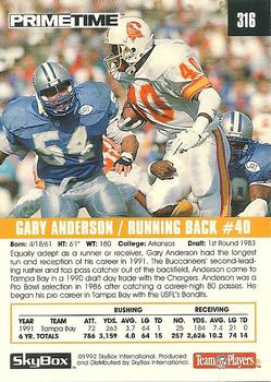 1992 SkyBox Prime Time #316 Gary Anderson Back