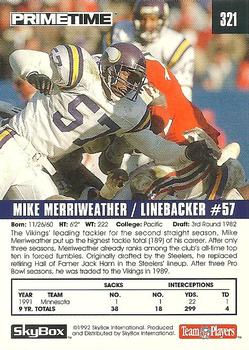 1992 SkyBox Prime Time #321 Mike Merriweather Back
