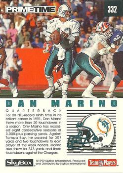 1992 SkyBox Prime Time #332 Dan Marino Back
