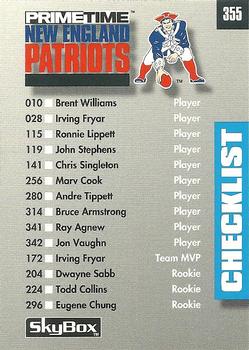 1992 SkyBox Prime Time #355 Checklist: Patriots / Saints Front