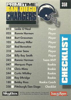1992 SkyBox Prime Time #358 Checklist: Steelers / Chargers Back