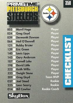 1992 SkyBox Prime Time #358 Checklist: Steelers / Chargers Front