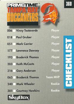 1992 SkyBox Prime Time #360 Checklist: Buccaneers / Redskins Front