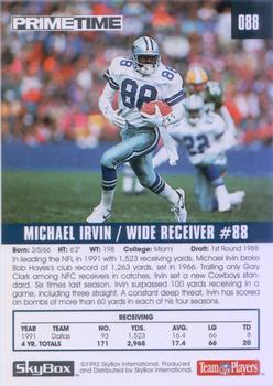1992 SkyBox Prime Time #088 Michael Irvin Back