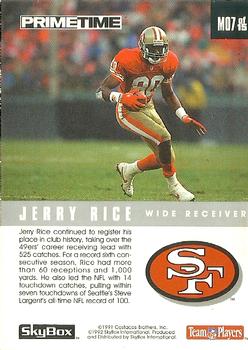 1992 SkyBox Prime Time - Poster Cards #M07 Jerry Rice Back