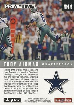 1992 SkyBox Prime Time - Poster Cards #M14 Troy Aikman Back