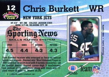 1992 Stadium Club #12 Chris Burkett Back