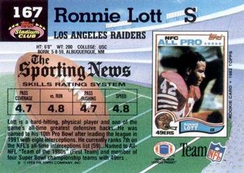 1992 Stadium Club #167 Ronnie Lott Back