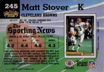 1992 Stadium Club #245 Matt Stover Back