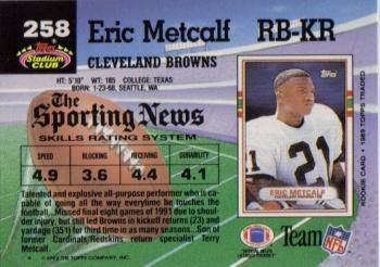 1992 Stadium Club #258 Eric Metcalf Back
