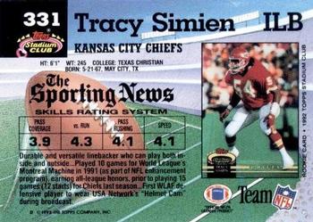 1992 Stadium Club #331 Tracy Simien Back