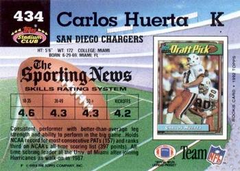 1992 Stadium Club #434 Carlos Huerta Back