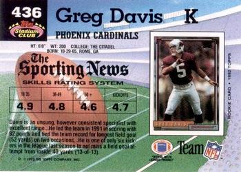 1992 Stadium Club #436 Greg Davis Back