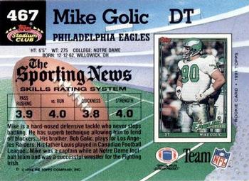 1992 Stadium Club #467 Mike Golic Back