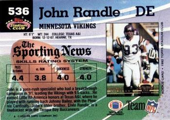 1992 Stadium Club #536 John Randle Back