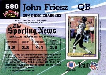 1992 Stadium Club #580 John Friesz Back
