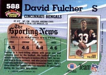 1992 Stadium Club #588 David Fulcher Back