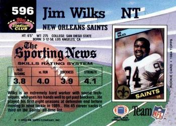 1992 Stadium Club #596 Jim Wilks Back