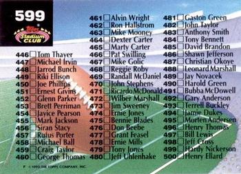 1992 Stadium Club #599 Checklist: 401-500 Back