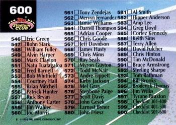 1992 Stadium Club #600 Checklist: 501-600 Back