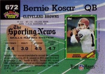 1992 Stadium Club #672 Bernie Kosar Back