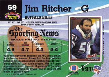 1992 Stadium Club #69 Jim Ritcher Back