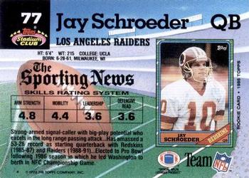 1992 Stadium Club #77 Jay Schroeder Back