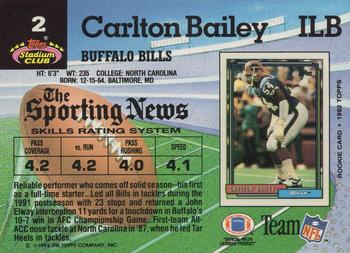 1992 Stadium Club #2 Carlton Bailey Back