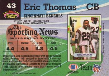 1992 Stadium Club #43 Eric Thomas Back