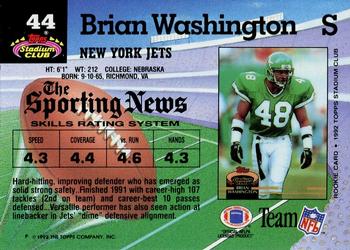 1992 Stadium Club #44 Brian Washington Back