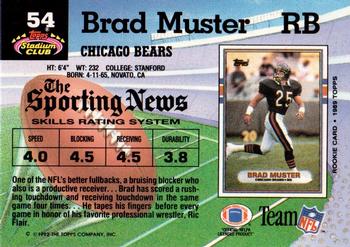 1992 Stadium Club #54 Brad Muster Back