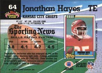 1992 Stadium Club #64 Jonathan Hayes Back