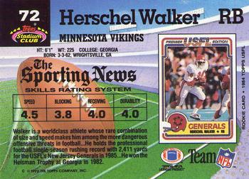 1992 Stadium Club #72 Herschel Walker Back