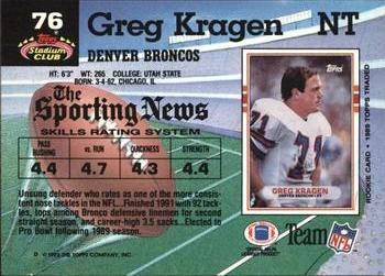 1992 Stadium Club #76 Greg Kragen Back