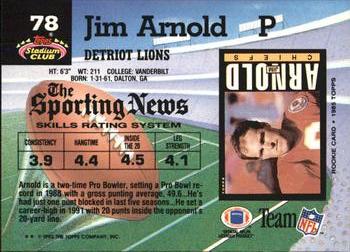 1992 Stadium Club #78 Jim Arnold Back