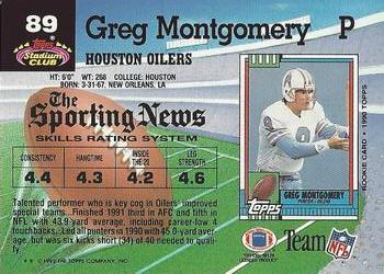 1992 Stadium Club #89 Greg Montgomery Back