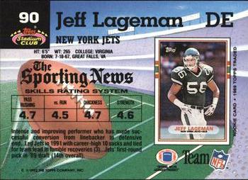 1992 Stadium Club #90 Jeff Lageman Back